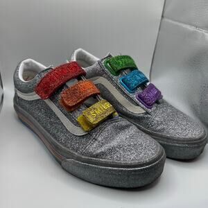 Vans Glitter Rainbow Old Skool Velcro Sneakers Flour Shop Collab Sz 7